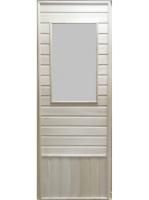 Дверь для бани и сауны Doorwood с прямоугольной стеклянной вставкой с сюжетом 750х1850 мм