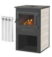 Печь-камин Этна Панорама с плитой и т/о "Бежевый" Ø150мм