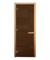 Дверь для бани и сауны Везувий Бронза 190х80 (8мм, 3 петли 716 GB), магнит, осина