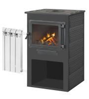 Печь-камин Этна Панорама с плитой и т/о "Антрацит" Ø150мм